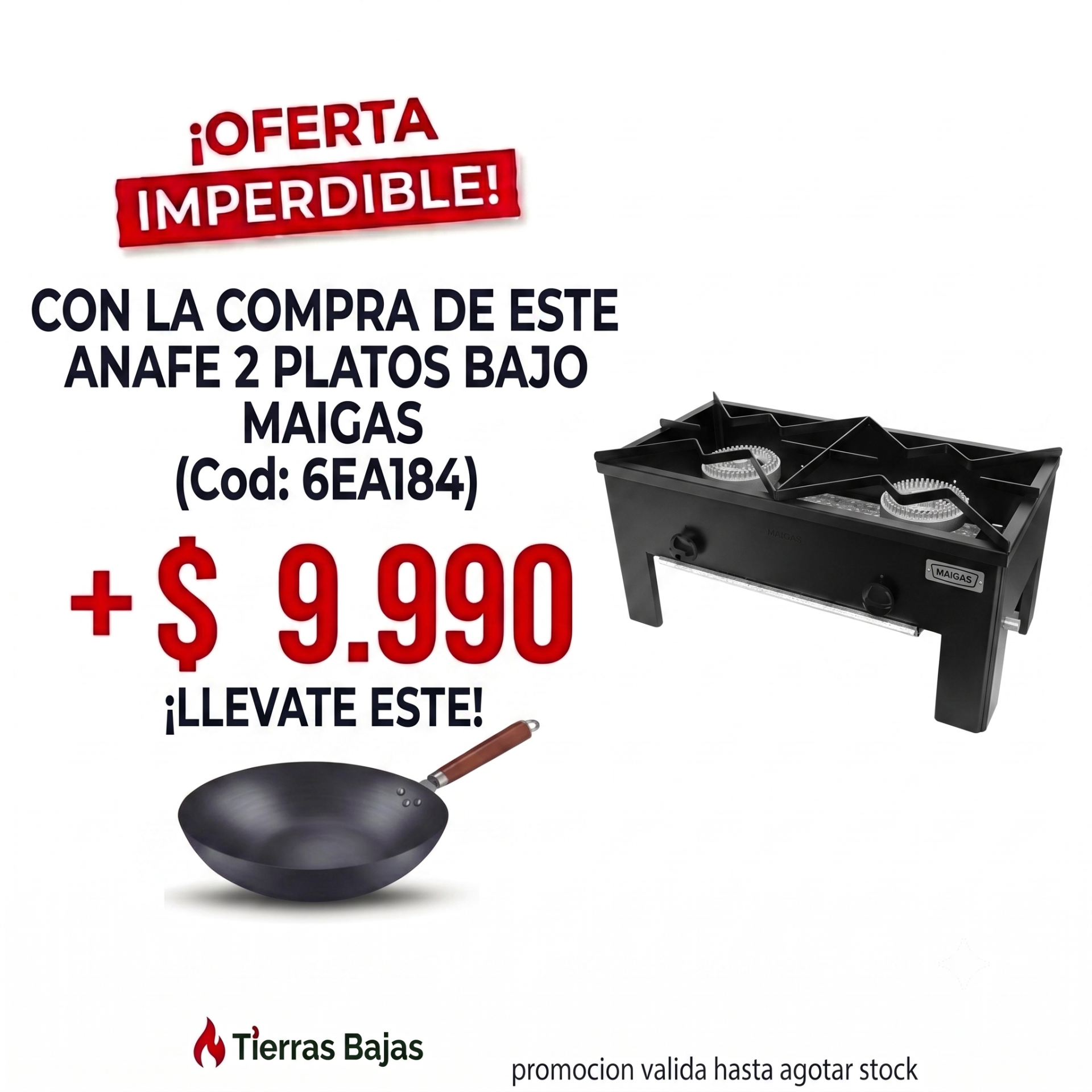 2P BAJO Anafe Negro 2 Platos Bajos 43x43 cms. - 6EA184 - Maigas