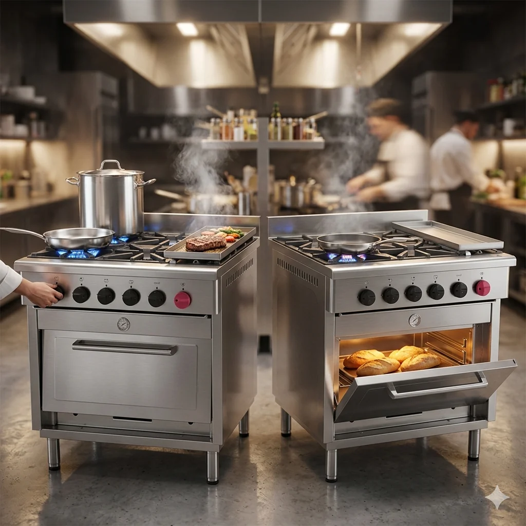 Línea de cocinas industriales a gas, parte del catálogo de equipamiento gastronómico para restaurantes de Tierras Bajas
