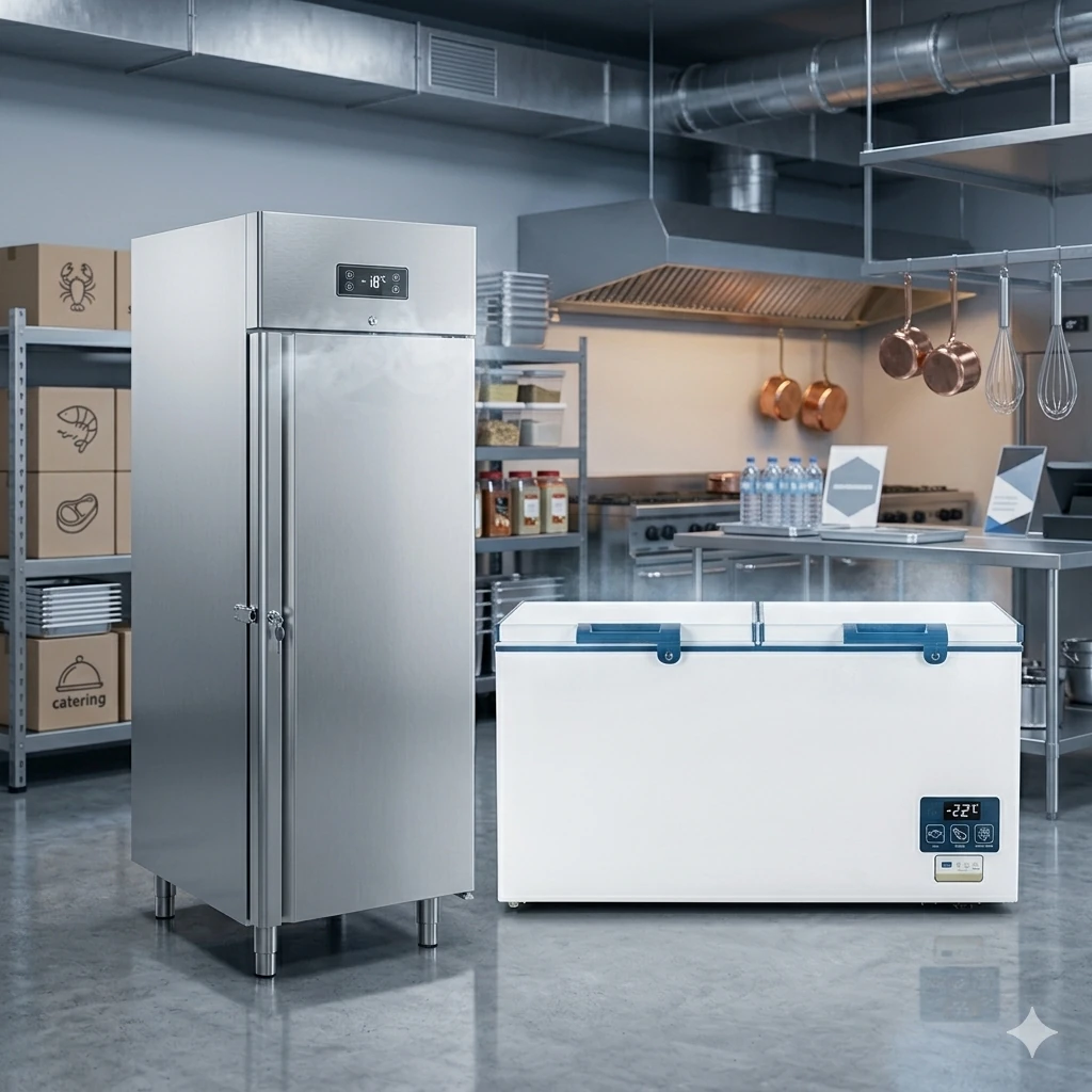 Equipos de refrigeración industrial y comercial, incluyendo congeladoras y armarios de acero inoxidable para mantener la cadena de frío