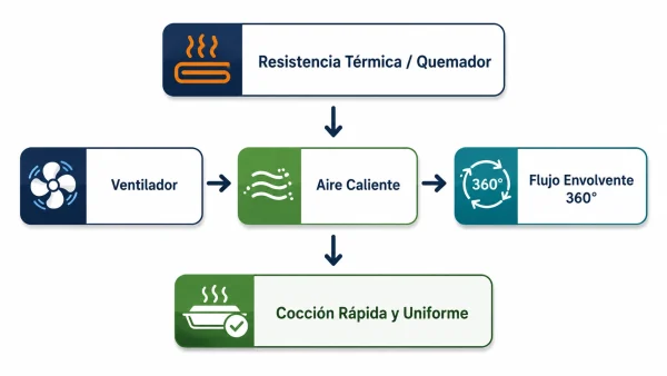 ¿Qué es un horno convector y cómo funciona en la cocina profesional? 1 diagrama de funcionamiento horno convector